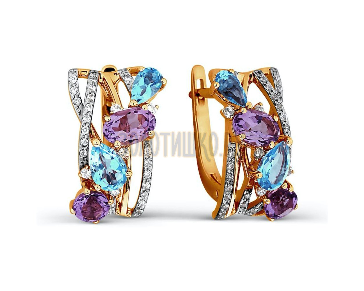 Серьги с аметистами, топазами и фианитами (арт. Т143027494-01)
