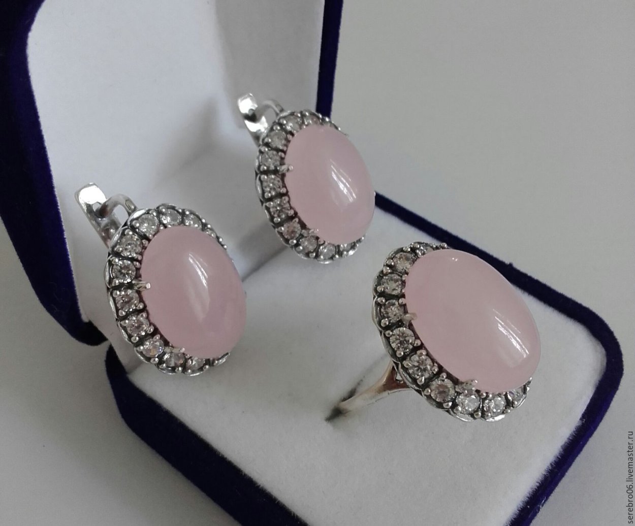 Серьги, розовый кварц, мцв842