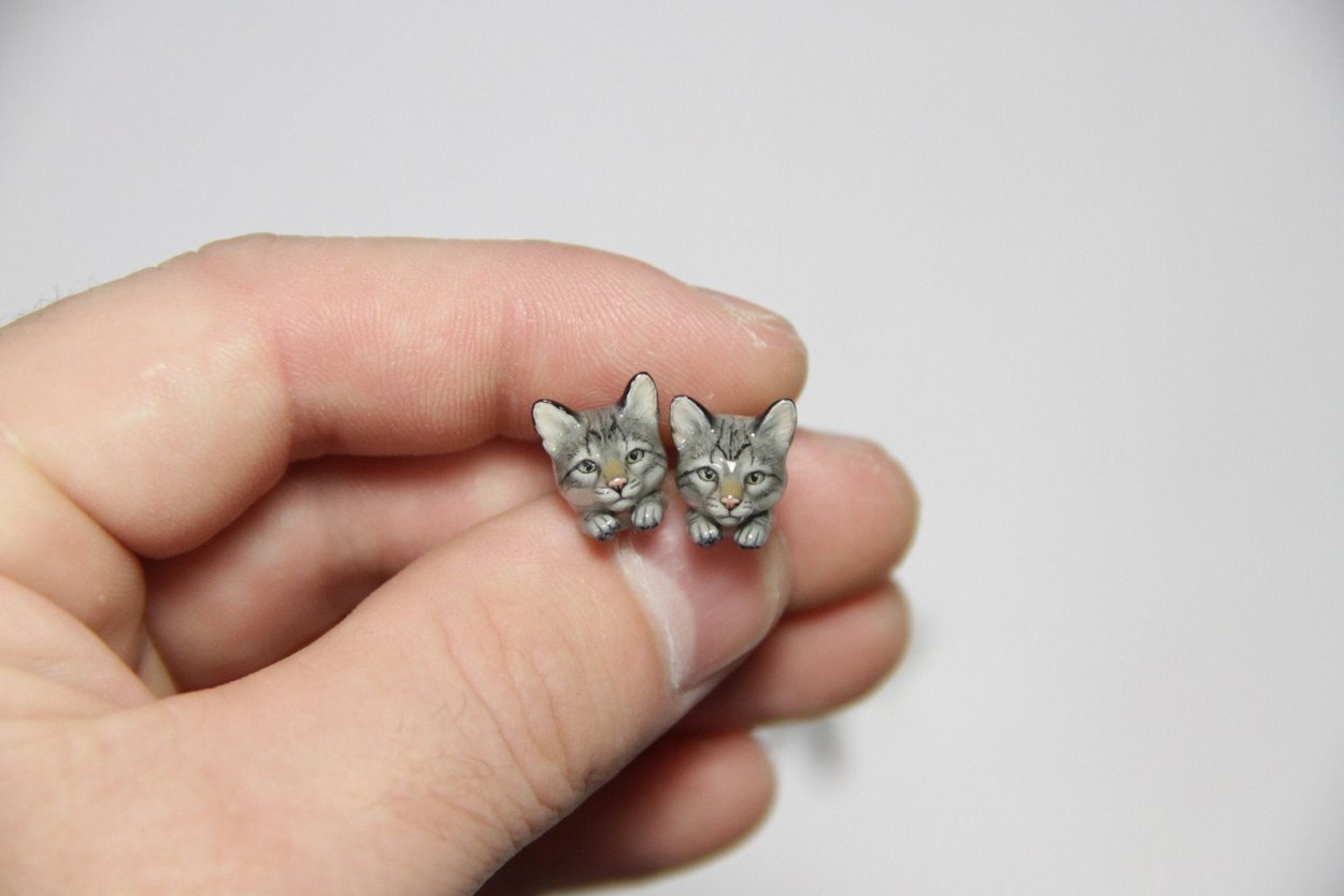Серебряные серьги котики