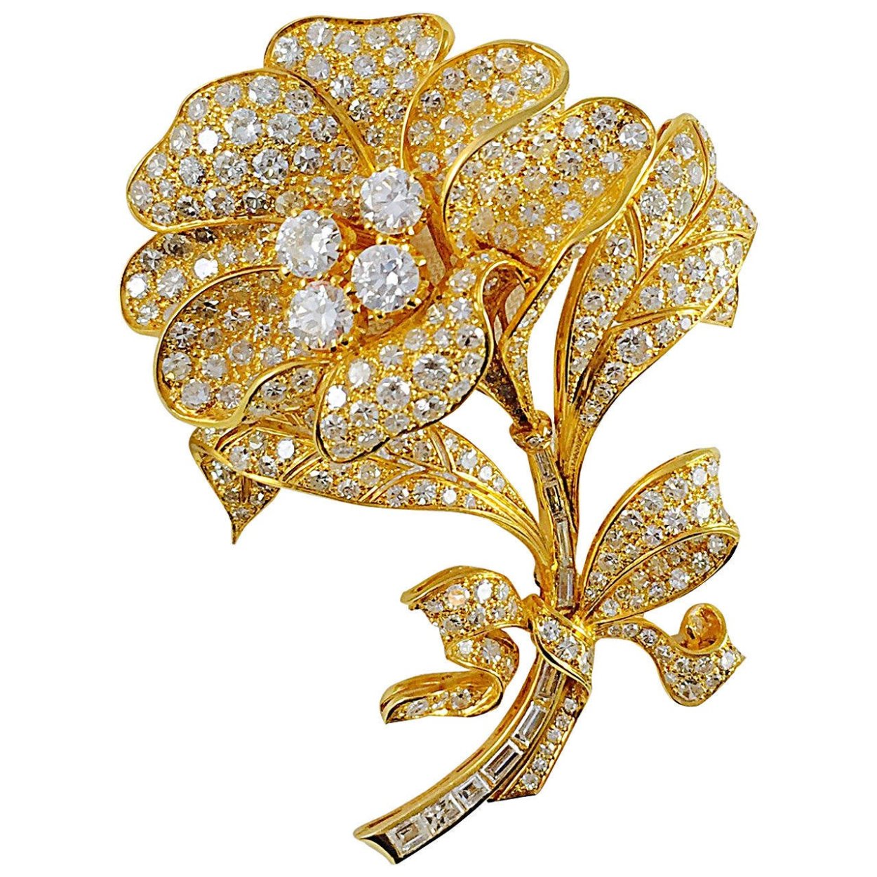 Fabulous Diamond Gold Platinum Flower Brooch